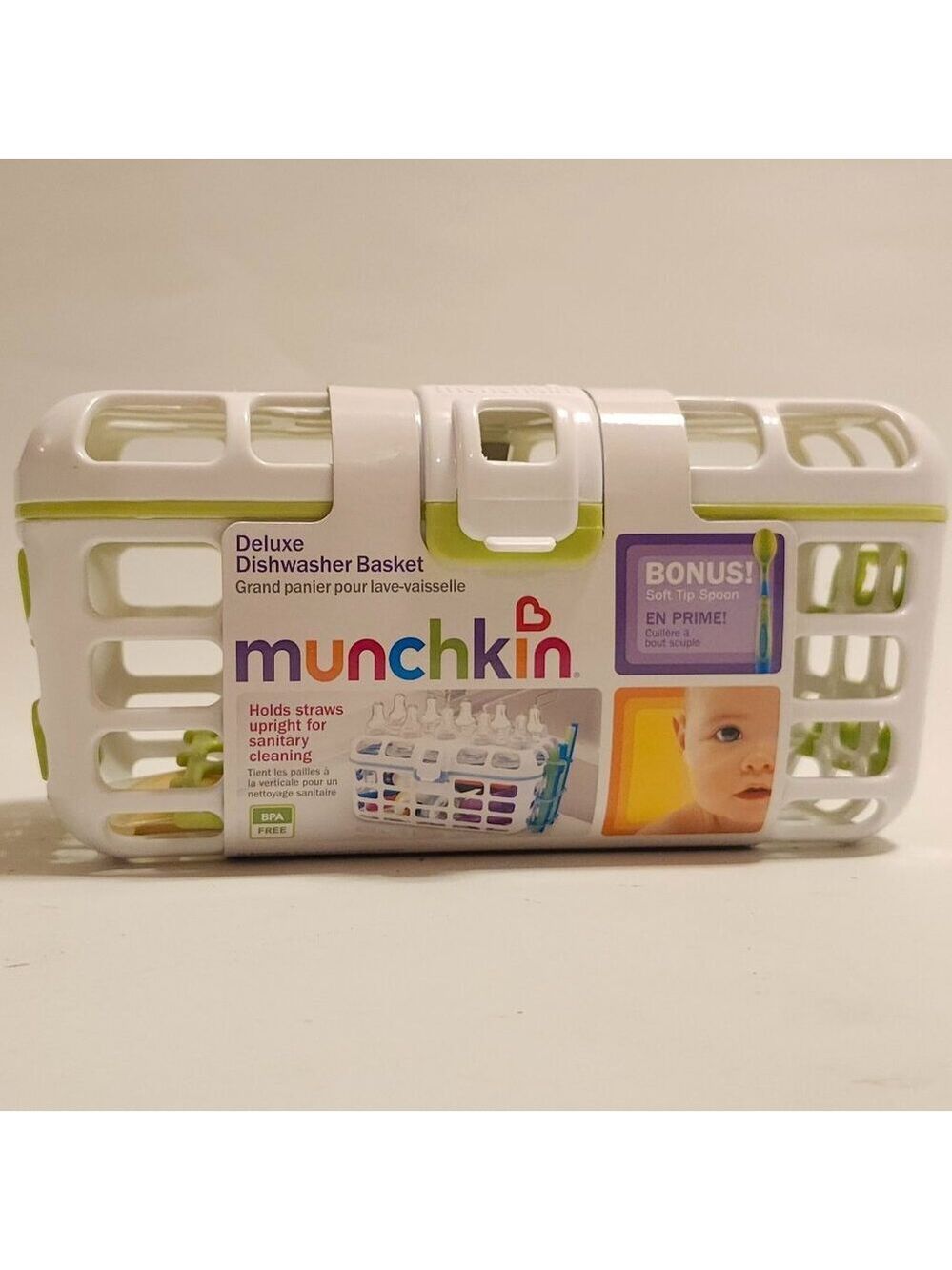 MUNCHKIN Deluxe Dishwasher Basket BNIP Green and White with bonus Spoon